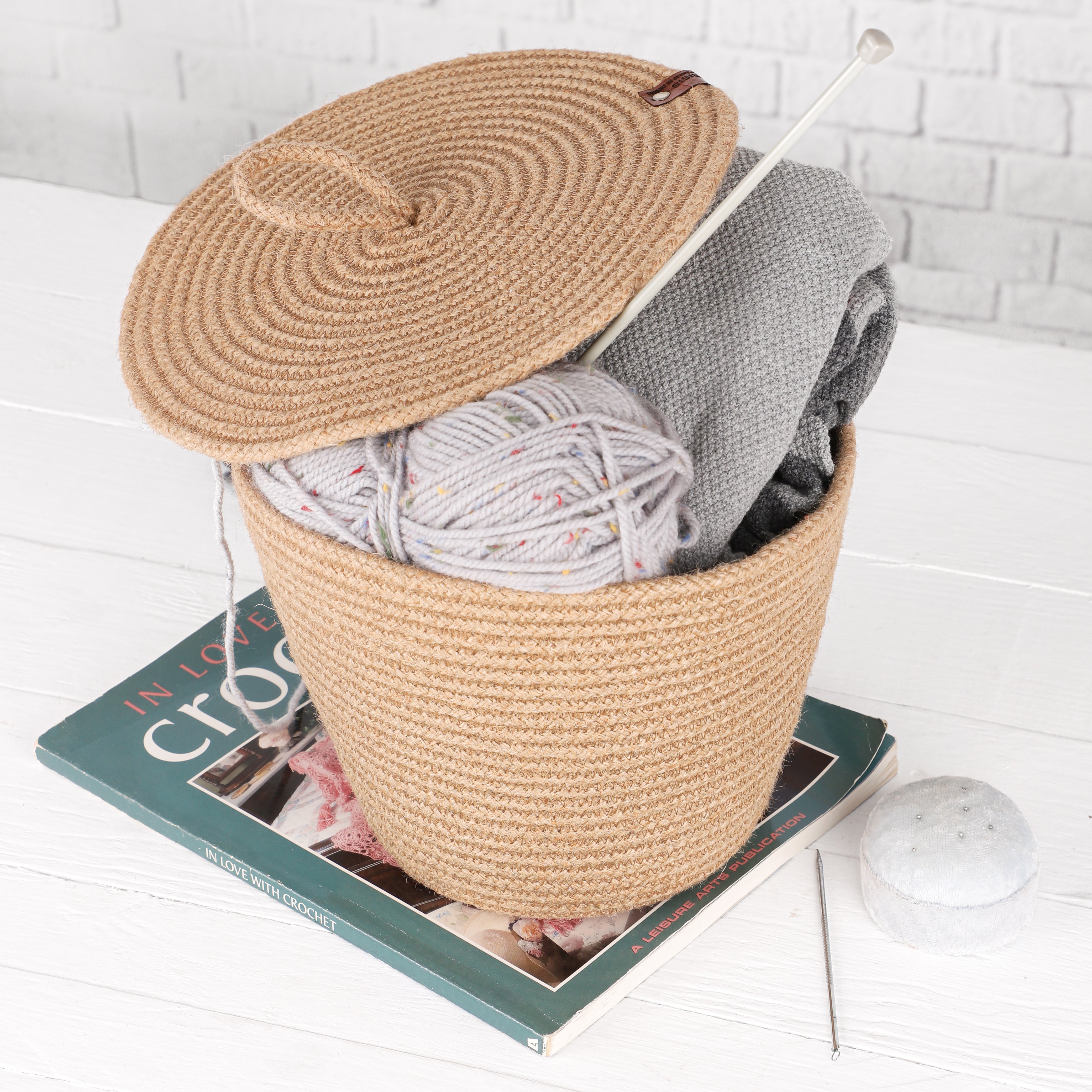Handwoven Storage Basket with Lid handmade - ArtisRaw